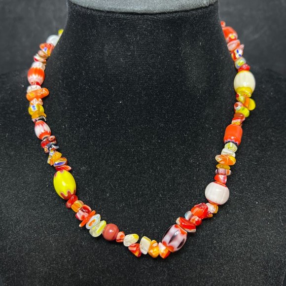 Millefiori Multicolored Nugget Beads Necklace 16" (3889)